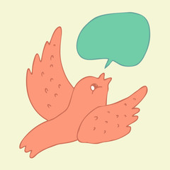 cartoon flying bird with voice bubble  vector illustration