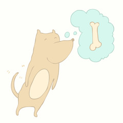 Dog dreams of bone vector illustration, hand drawn