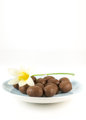 chocolate ball with white flower
