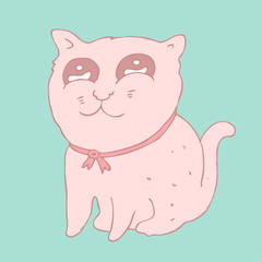 Obraz na płótnie Canvas cute pink cartoon cat (kitten) neckband vector illustration