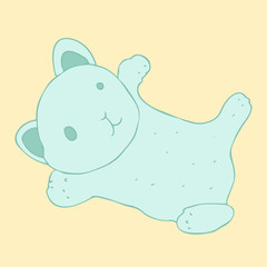 cute blue cartoon cat (kitten) vector illustration, hand drawn