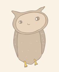 Cute  bright owl (brown) vector illustration, hand drawn