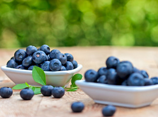 Fresh organic blueberry in bowls