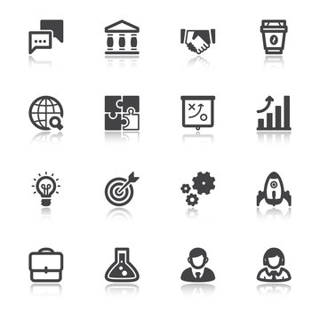 Business flat icons with reflection