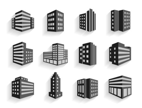 Set of dimensional buildings icons