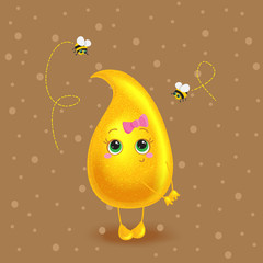 Honey drop. Vector character. Cute cartoon.