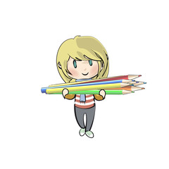 Kids with crayons isolated over white background