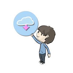 Kid with icon web over white background