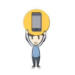 Kid with icon web over white background