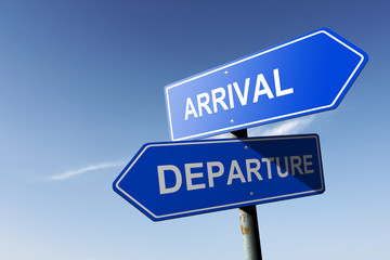 Fototapeta premium Arrival and Departure directions. Opposite traffic sign.