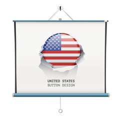 projector screen with American flag over white background