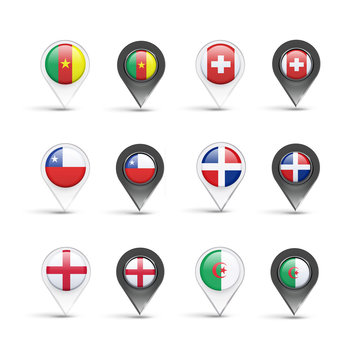 Sets of pointer flags over white background