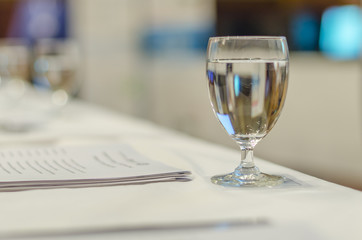Water glass in the seminar room