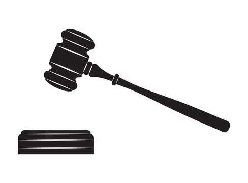 Judge gavel. Black silhouette on white background.