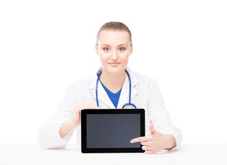 Young and professional woman doctor with an tablet
