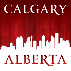 Calgary Alberta Canada city skyline silhouette red background