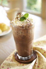 close up cold chocolate and coffee in glass