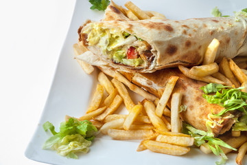 Rolled meat with French fries