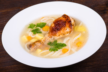 Chicken soup with noodle and vegetables