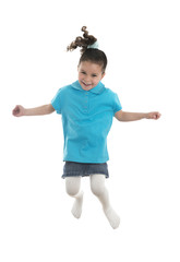 Active Joyful Young Girl Jumping with Joy