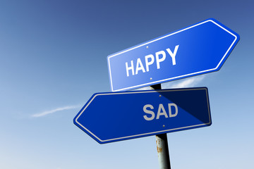 Fototapeta premium Happy and Sad directions. Opposite traffic sign.