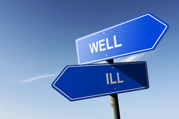 Fototapeta premium Well and Ill directions. Opposite traffic sign.