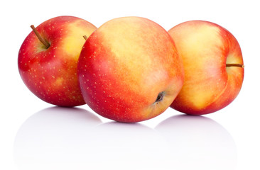 Fototapeta na wymiar Three red apples fruits on a white background