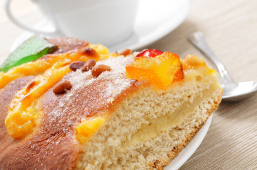 coca de Sant Joan, typical sweet flat cake from Catalonia, Spain
