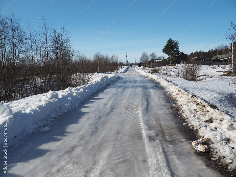 Canvas Prints road in winter village