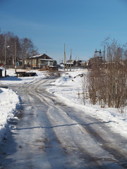 Fototapeta premium road in winter village