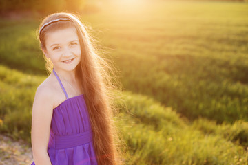 happy girl at sunset