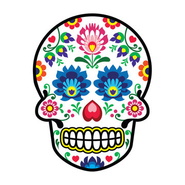 Mexican sugar skull - Polish folk art style - Wzory Lowickie