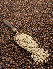 Scoop with green coffee
