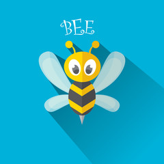 vector bee flat icon with long shadow