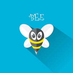vector bee flat icon with long shadow