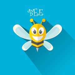 vector bee flat icon with long shadow