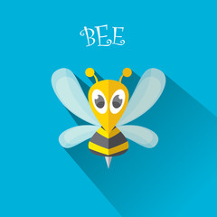 vector bee flat icon with long shadow
