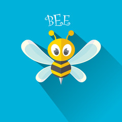 vector bee flat icon with long shadow