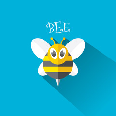 vector bee flat icon with long shadow