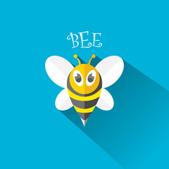 vector bee flat icon with long shadow