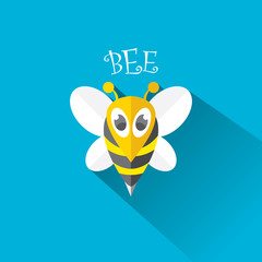 vector bee flat icon with long shadow