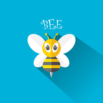 vector bee flat icon with long shadow
