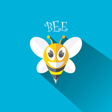 vector bee flat icon with long shadow