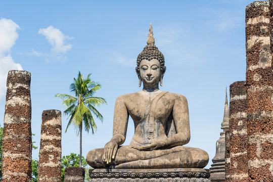 Outdoor ancient Buddha image in Historic Town of Sukhothai (UNES