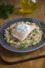 Baked salmon with quinoa and tzatziki