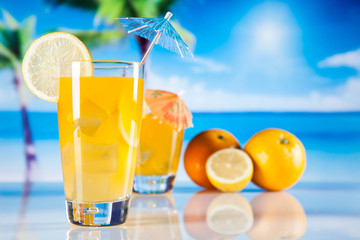 Tropical drinks on beach