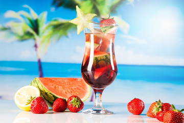 Tropical drinks on beach