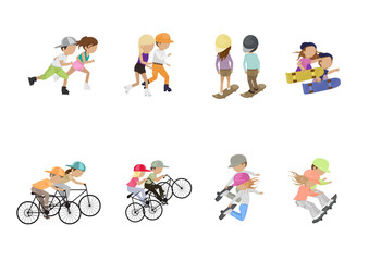 Skateboarder, Cyclist And Roller Skating People