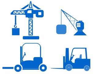 Grue et monte-charges en 4 icônes
