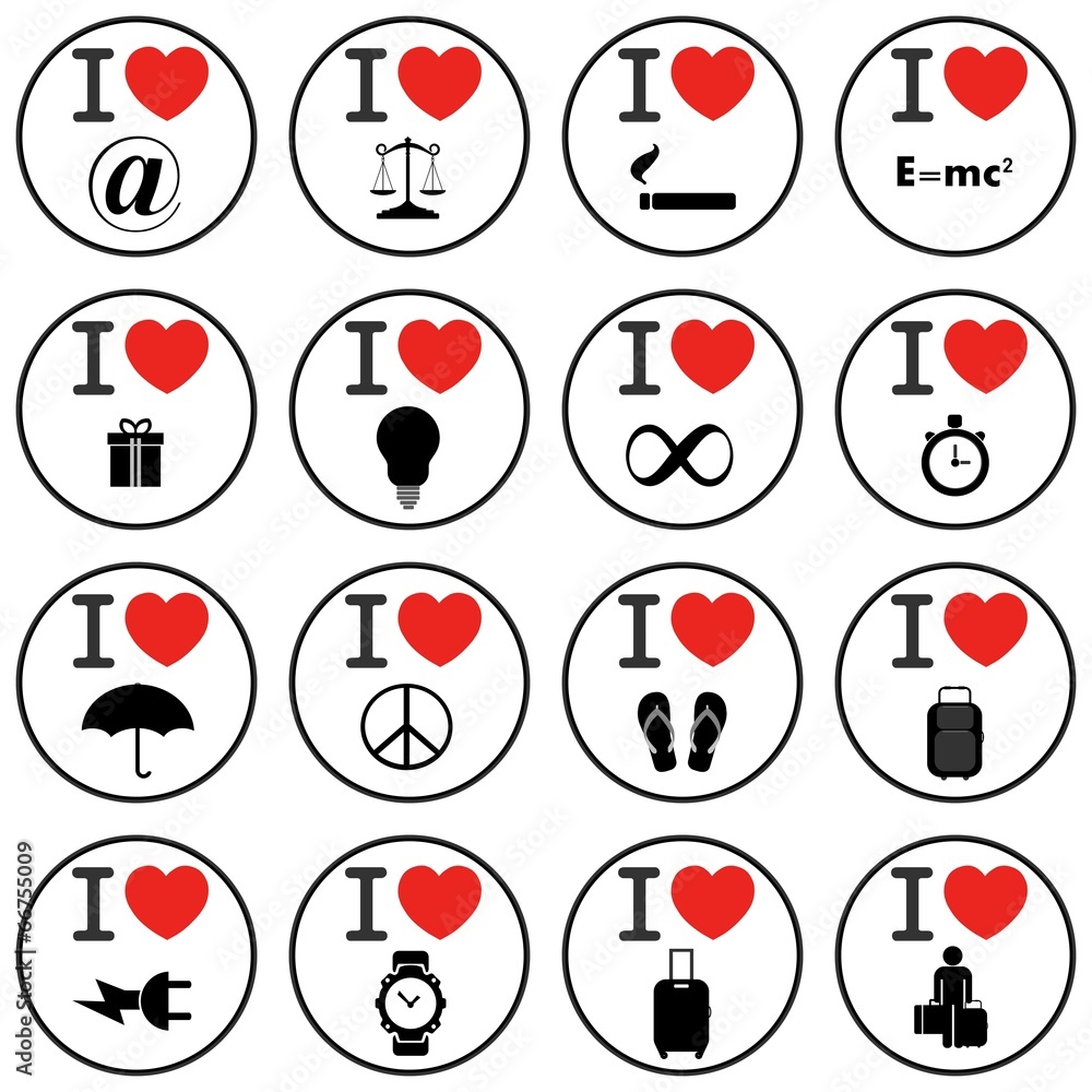 Sticker 16 symboles J'aime